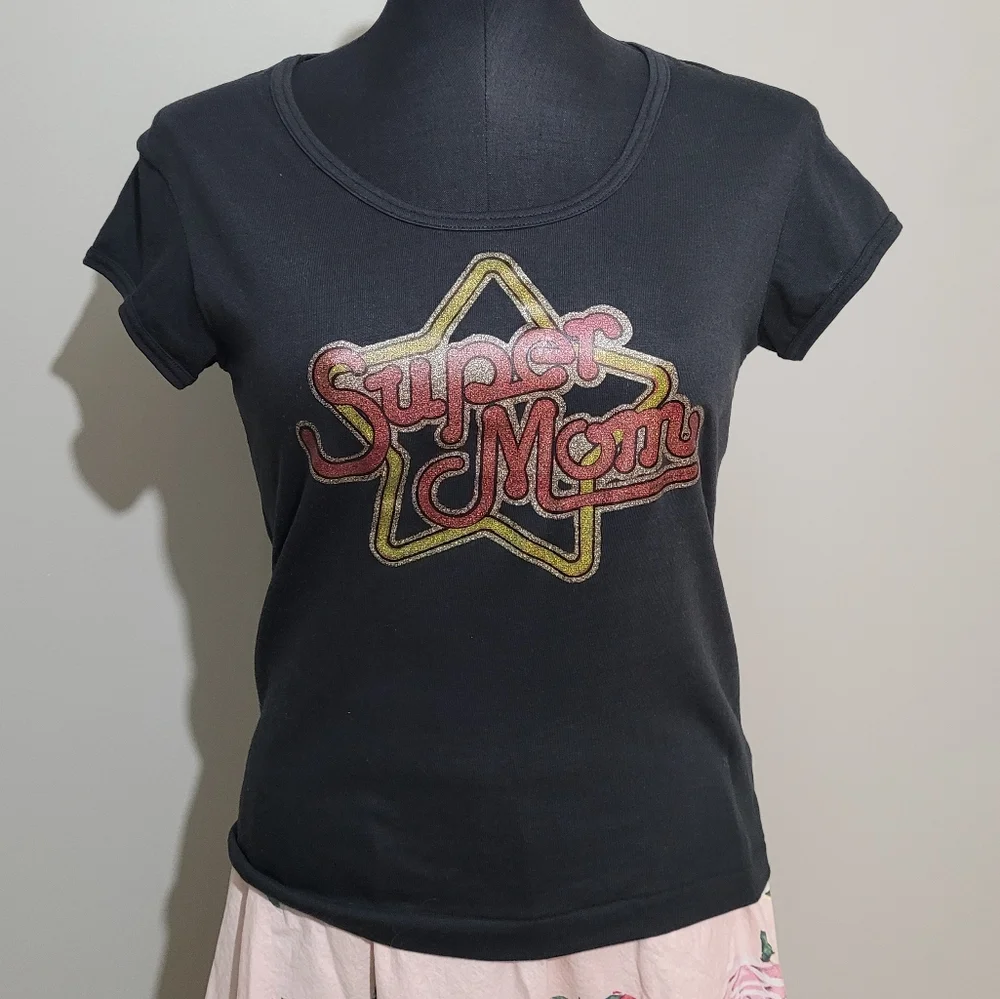 1970s Super Mom Glitter print tee - Picture 1 of 11